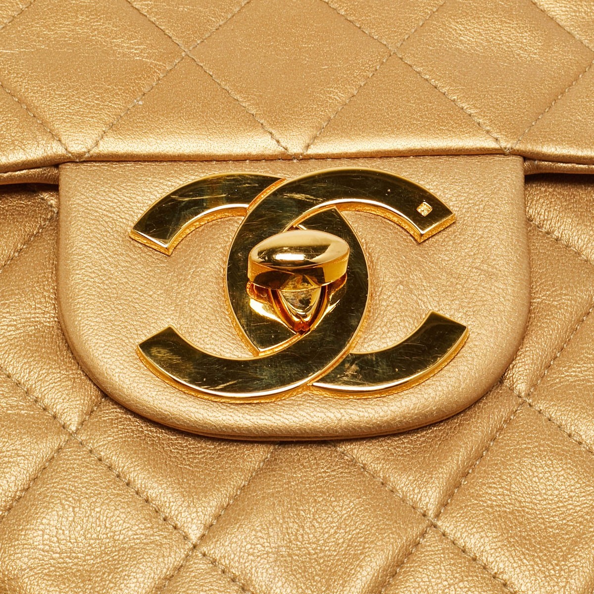 バッグ CHANEL Vintage Gold Leather Flap Bag Chanel Gold Quilted Leather Vintage Classic Single Flap Bag | eBay