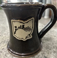Sunset Hill Stoneware Mug 4.5” Pottery State of Ohio Crimsoncup Raised Medallion