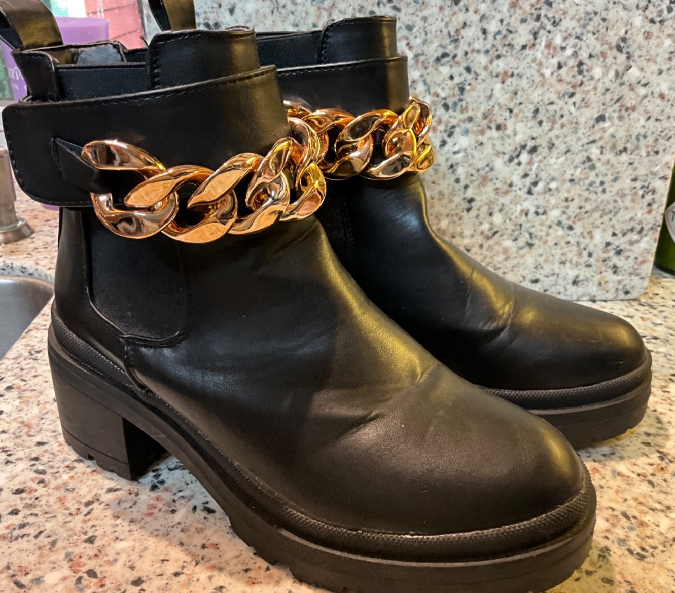 SAOLA STIVALI HALSTON NERI MISURA 8 5 MANILA ORO CATENA SUOLA AD ALETTA