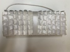 Jessica McClintock Elegant Silver Satin Evening Clutch Event Wedding Guest Gala
