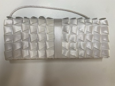 Jessica McClintock Elegant Silver Satin Evening Clutch Event Wedding Guest Gala