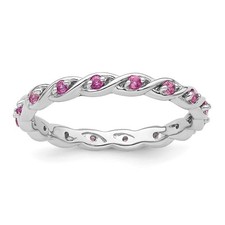 925 Sterling Silver Stackable Expressions Lab Created Pink Sapphire Ring Size 9