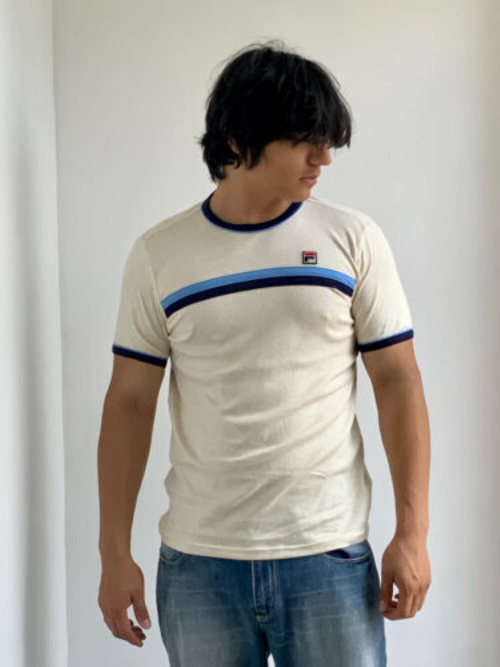 T shirt uomo Fila Cream blu navy manica corta nuova con etichetta
