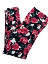 TC LuLaRoe Leggings Beautiful Red Roses On Black Fits 12/18 Gorgeous