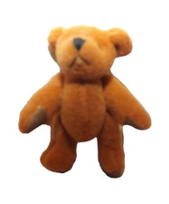 Russ Berrie Miniature Teddy Bear 2" T Gold Plush Embroidered Face Moveable Limbs
