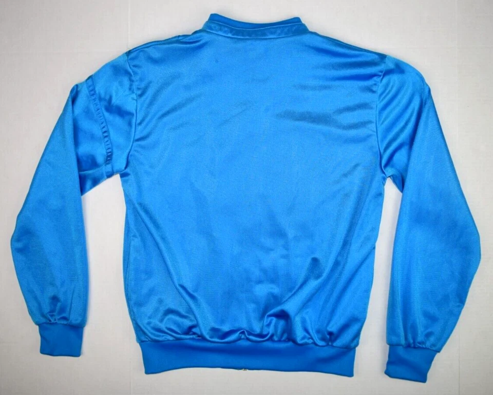 Chaqueta deportiva vintage solo para miembros talla M años 70 80 azul brillo rayas diagonales polietileno Foto 3 de 4