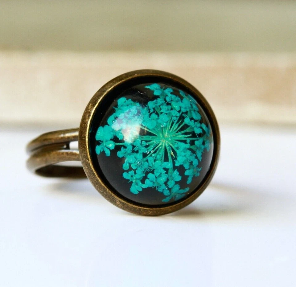 Ring Blüten Dillblüten Blumenschmuck Geschenk Frau Freundin Brautschmuck blau