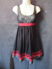 Adrianna Papell Black White Red Ribbon Lace Crochet Sleeveless Formal Mini Dress