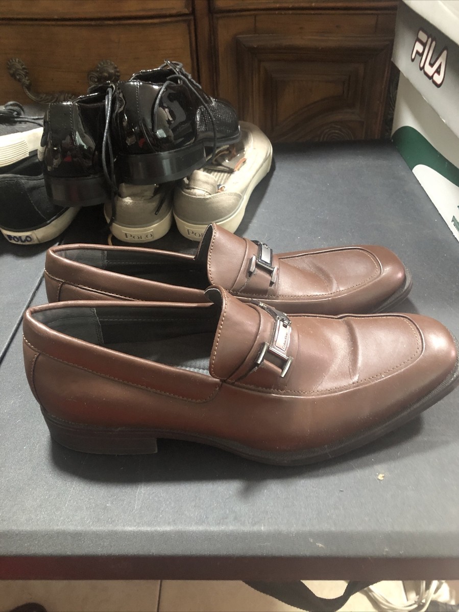 Calvin Klein Brown Leather Loafers Shoes Men display picture 2