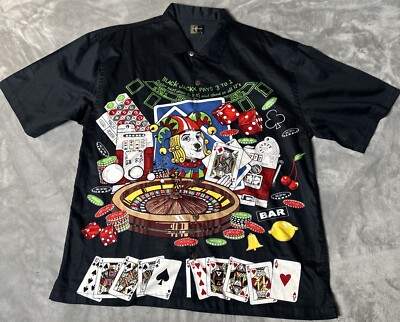 Chiliwear Mens Shirt Size XL Black Short Sleeve Vegas Black Jack Graphic USED