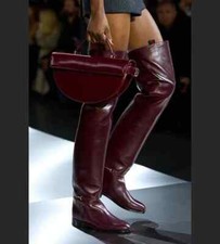 Metal Buckled Flat Leather Over Knee High Boots Women's 2024 Fall Shoes