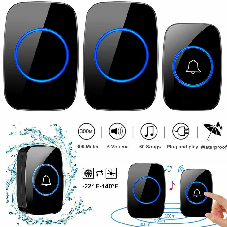 Waterproof Wireless Doorbell Adjustable Volume 1000FT Plugin Receiver 38 Chime - Image 4 of 4