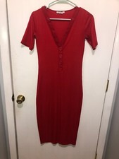 Zara Trafaluc Womens SZ Small Red V Neck Rib Stitch Knit Maxi Dress