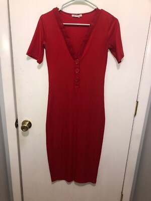 zara red ribbed dress Zara Trafaluc Womens SZ Small Red V Neck Rib Stitch Knit Maxi Dress