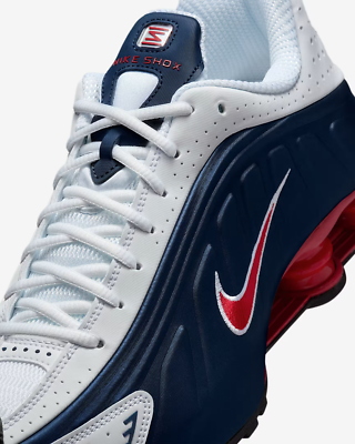 NIKE Shox R4 HQ1988-400 Midnight Navy White Metallic Silver Gym