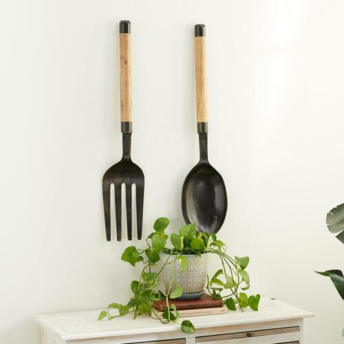 Set di 2 grandi cucchiai e forchette oversize arte da parete utensili per scultura decorazione cucina - Foto 1 di 8