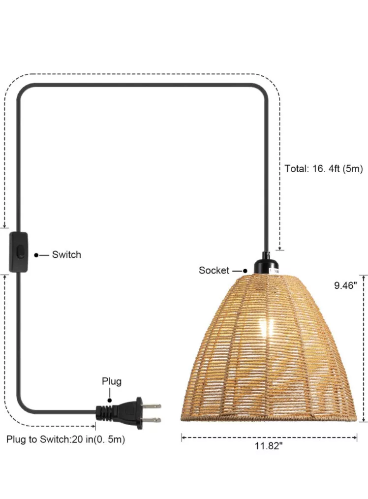 Woven plug outlet in pendant light