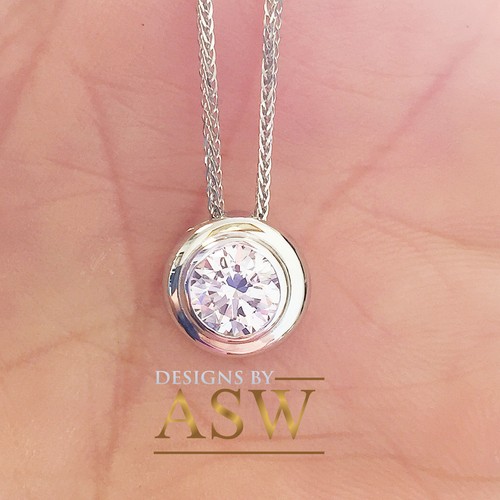 14K Weißgold Rund Schliff Simulierte Diamant Anhänger Lünette Solitär Kette 1,00ct - Bild 4 von 4