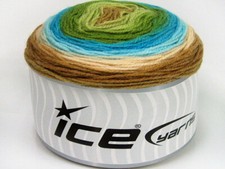 3-Skein Lot Cakes Baby Fine Yarn Acrylic 3x100g/360m Green Turquoise Brown