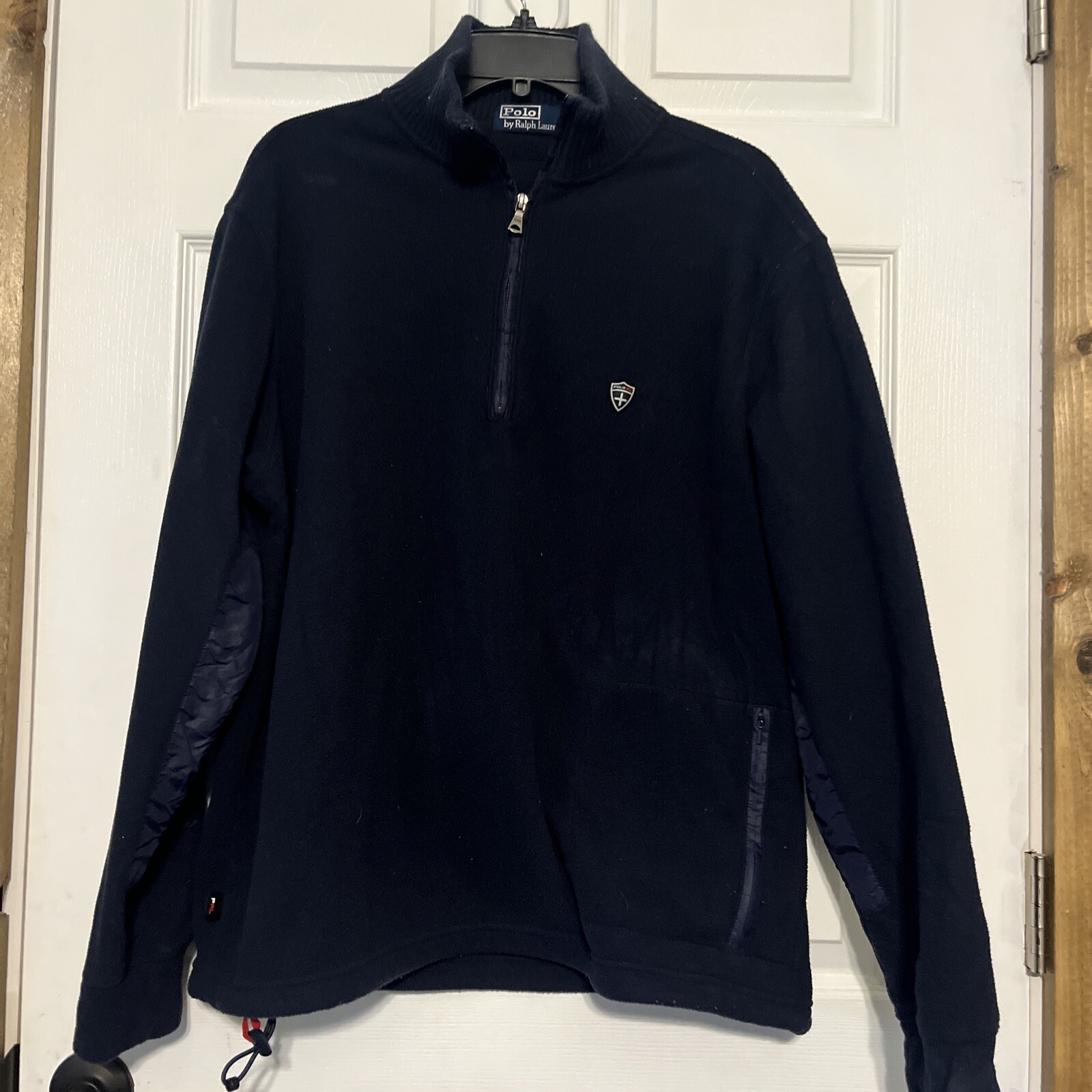 Ralph Lauren Polo 1/4 Zip Fleece Pullover RL Shield Size L Men’s Elbow