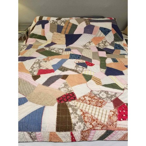 Vintage Crazy Quilt Hand Stitched Patchwork Colorful Blanket Throw * 74" x 77" - Picture 3 of 11