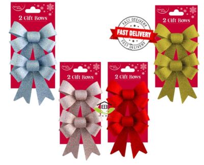 2 Stück Weihnachten Glitzer Schleifen Geschenk Shinny Wrap Geburtstag sortiert
