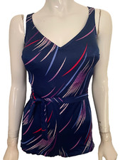 Rose Marie Reid vintage swimsuit one piece build in bra blue purple red white 16