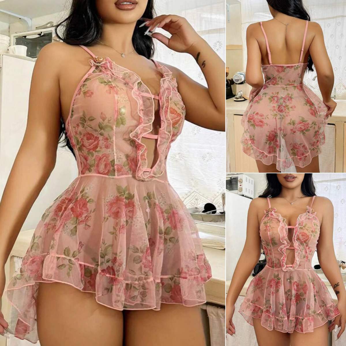 Sexy Women's Lingerie Floral Lace Sleepwear Underwear Dress See-Thru Babydoll US