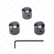 3 Pcs Black Set Screw Chrome Metal Guitar Dome Knobs for Tele or Bass Knob
