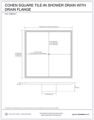 Signature Hardware Cohen 6" Square Tile-In Shower Drain In Brushed SS - SH406496 - Picture 5 of 7