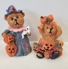 2 Halloween Bears Ks Collection Resin Witch Ghost Pumpkin Costume Figurine 5"