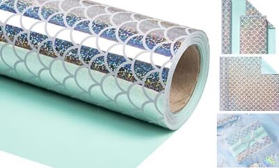  Reversible Wrapping Paper - Mini Roll - 17 Inch X 33 Colorful Scale with Foil