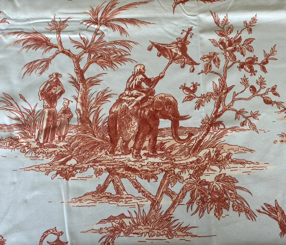 Chinoiserie "Toile Shanghai" ©️Exclusivo de Duralee Telas Rojo y Blanco Asiático Foto 4 de 4