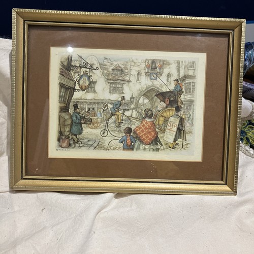 Anton Pieck Straßenszene, Kneipe, 21,5 cm Hx28 cm L im goldfarbenen Rahmendruck