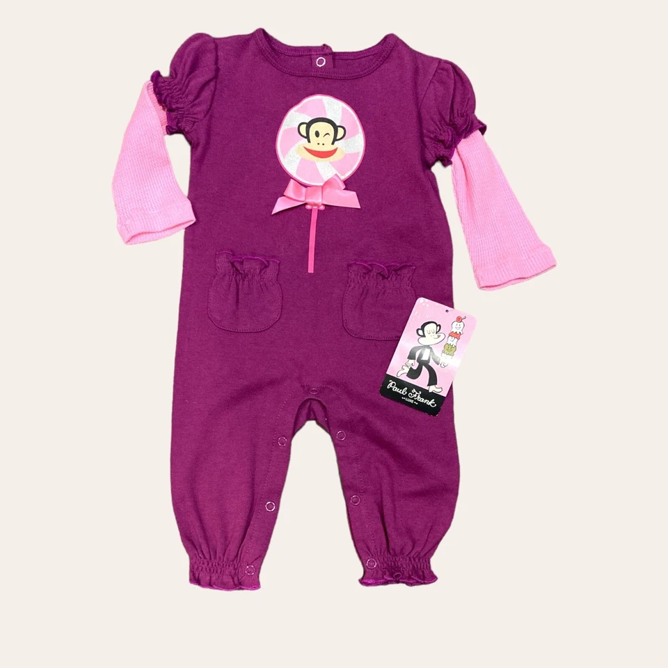 Bebé Niñas 3/6 Meses Paul Frank Luxe Conjunto de Una Pieza Mono Piruleta/Diseño de Arco Foto 4 de 4