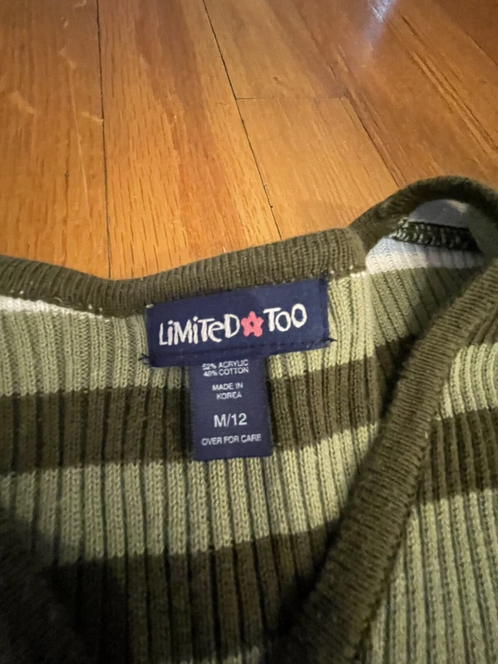 Vintage Limited Too Girls Sz 12 Short Sleeve Green Striped Cropped Cardigan 90s - Image 2 of 4