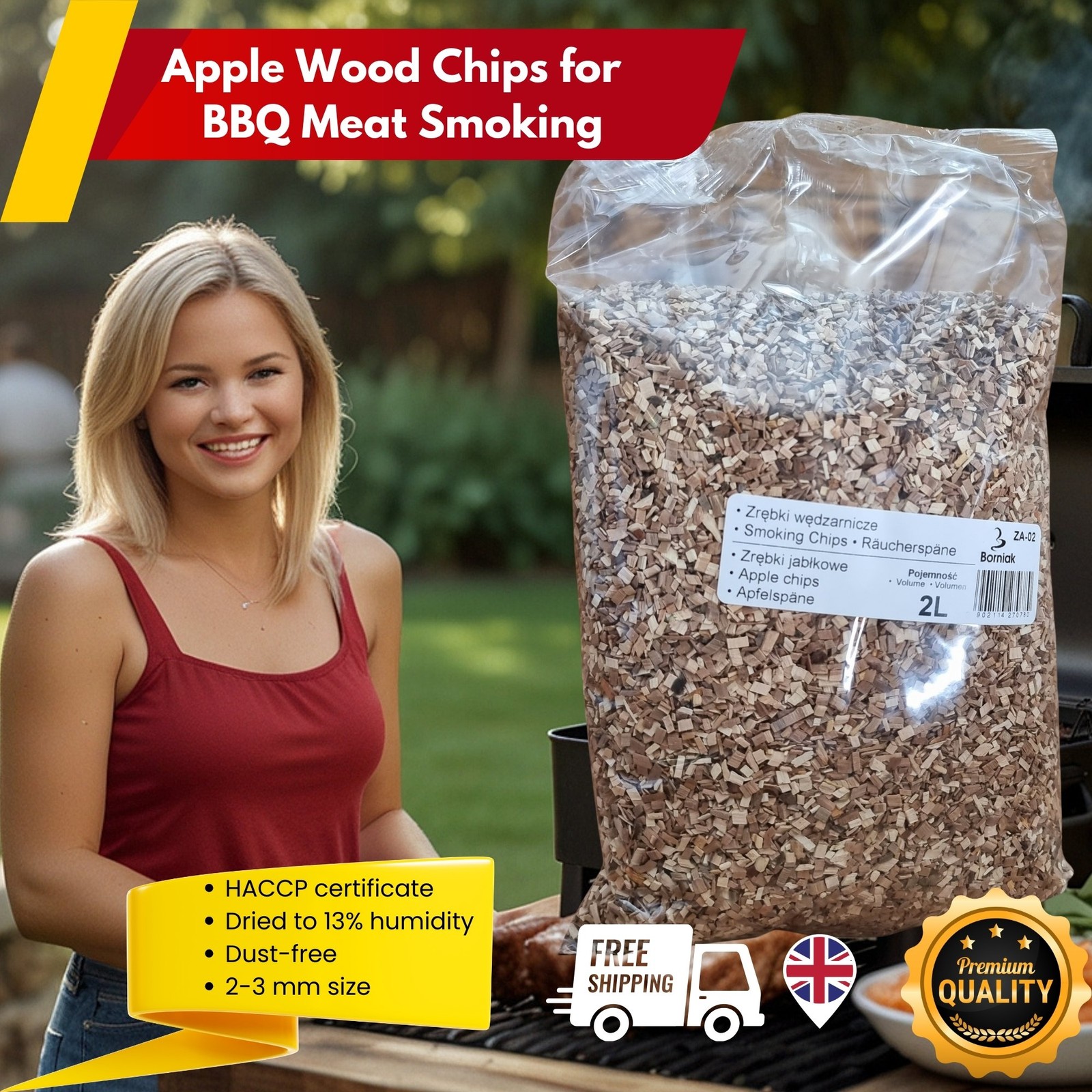 BBQ SMOKING Chips Borniak Apple Wood Chips  BBQ Smoker - Jablon 2L
