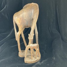 Large Hand Carved African Wooden Giraffe & Calf Sculpture Folk Art 12