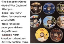 8 PSP Game Disk Bundle (no UMD case) The Simpsons game, God of War Chains, Rally