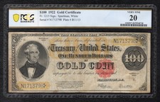 FR. 1215 1922 $100 ONE HUNDRED &ldquo;BENTON&rdquo; GOLD CERTIFICATE PCGS BANKNOTE VF-20