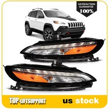 Headlights Assembly For 2014-2018 Jeep Cherokee Black Amber Leftright