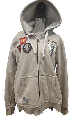 Super Vintage 1968 Original Sherpa Lined Hoodie w/ Embroidered Patches size XL