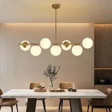 7-Light Linear Chandelier Pendant Light, Mid-Century Modern Sputnik Globe Cei...