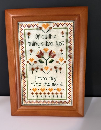 Vintage Framed Cross Stitch Wall Art I Miss My Mind The Most Granny Cottage