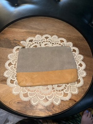 Canvas Leather Pouch/Clutch/Make-up bag 