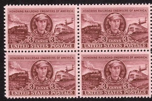 Scott #993 Casey Jones Railroad Engineer Block of 4 Stamps - MNH