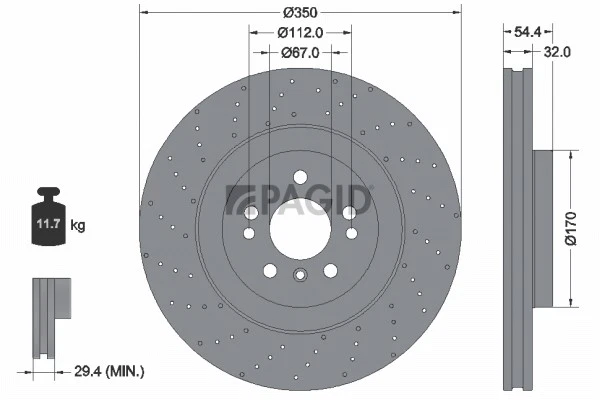 2x PAGID Disque Aéré Internement Perforé Ø350mm pour MERCEDES-BENZ M-CLASSE - Photo 1/1