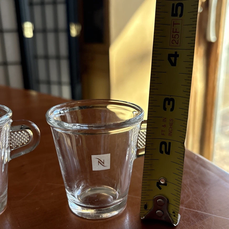 (2) Xícaras de café expresso Nespresso MINI vidro transparente com alças de aperto - 2,5 polegadas de altura - Imagem 2 de 4