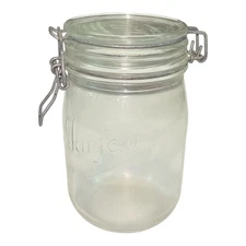Le Parfait Super Jar 7" Tall Wire Bail Glass Canister France 3.5" Base Vtg Quart