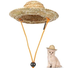 Straw Hats for Pets Dog Birthday Dogs Summer Small Supplies Kitten